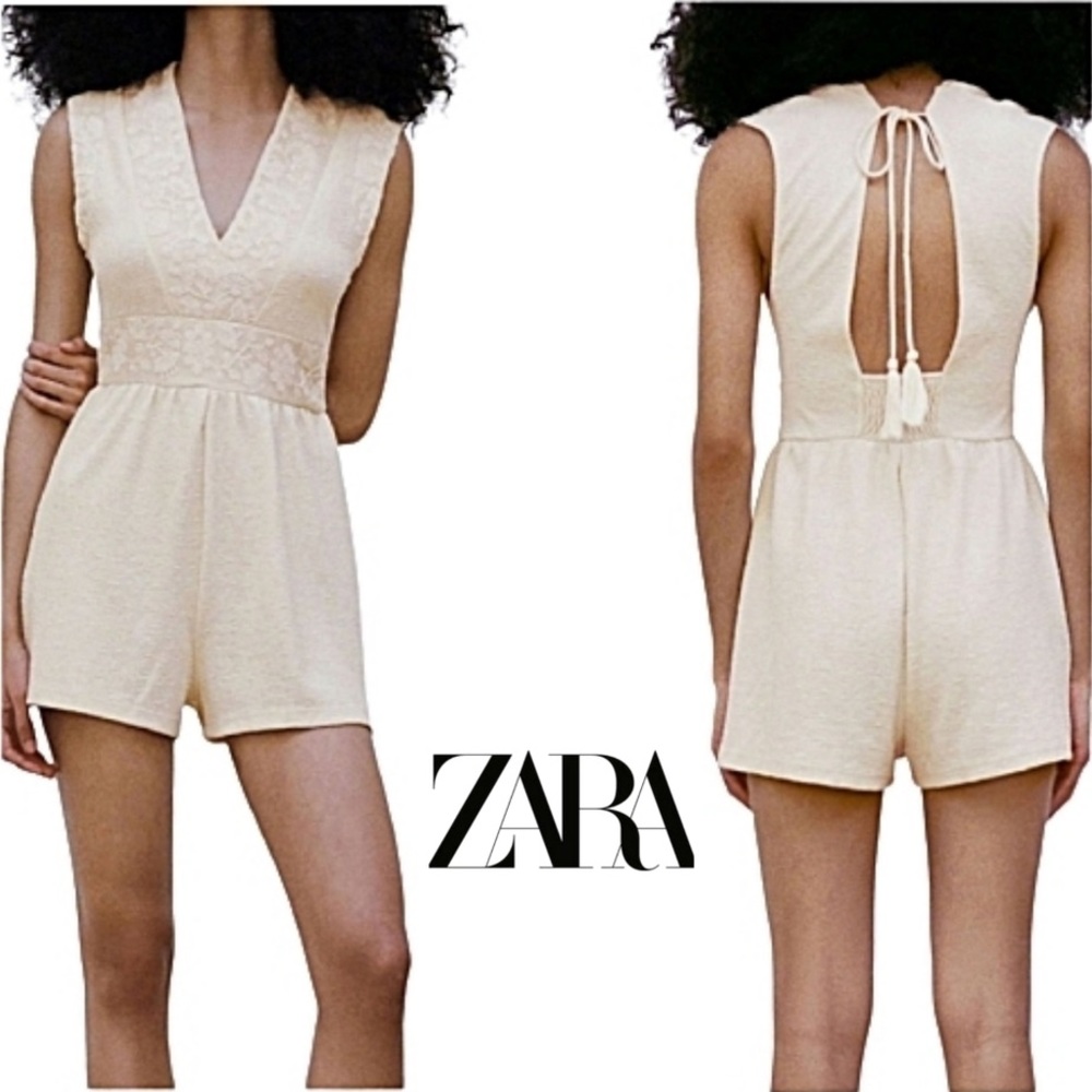 NWOT Zara Ecru Guipure Jumpsuit Small